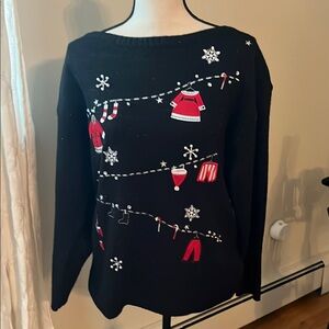 Festive Black Sweater with Holiday Accents